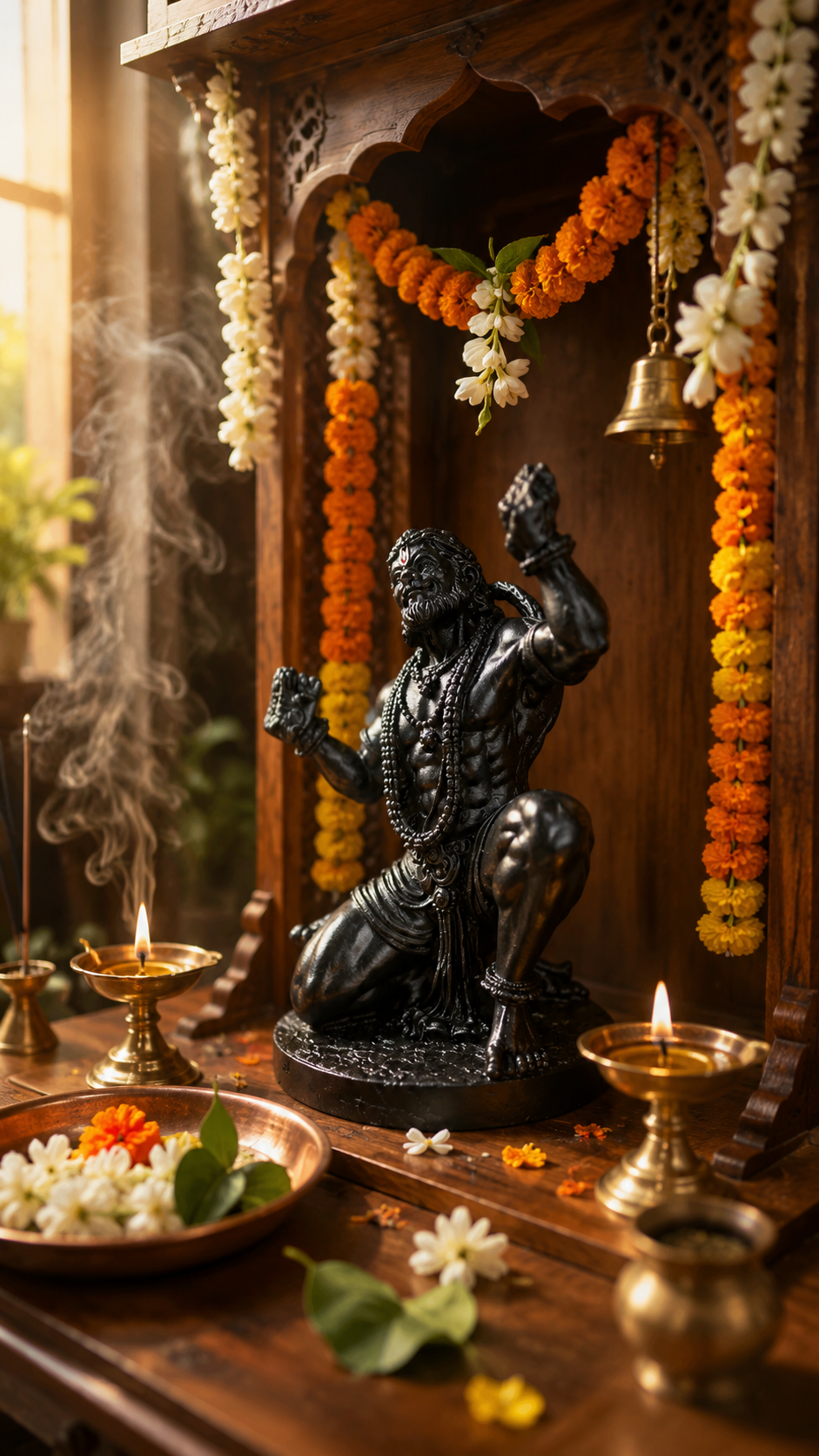Bajrangbali Hanuman Ji Idol – Black Matte Finish | Premium Resin Murti for Car Dashboard, Home Temple & Office Desk (4.5 Inch)
