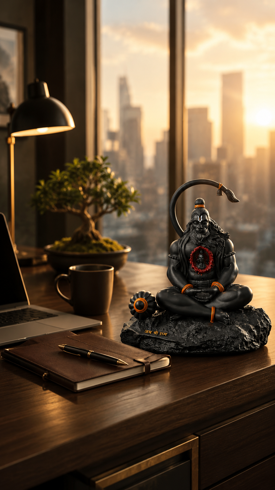 Ram Lalla in Heart Hanuman Ji Idol for Car Dashboard, Home Temple & Office Desk | Premium Resin Sankatmochan Hanuman Murti | Spiritual Hindu Showpiece & Gift