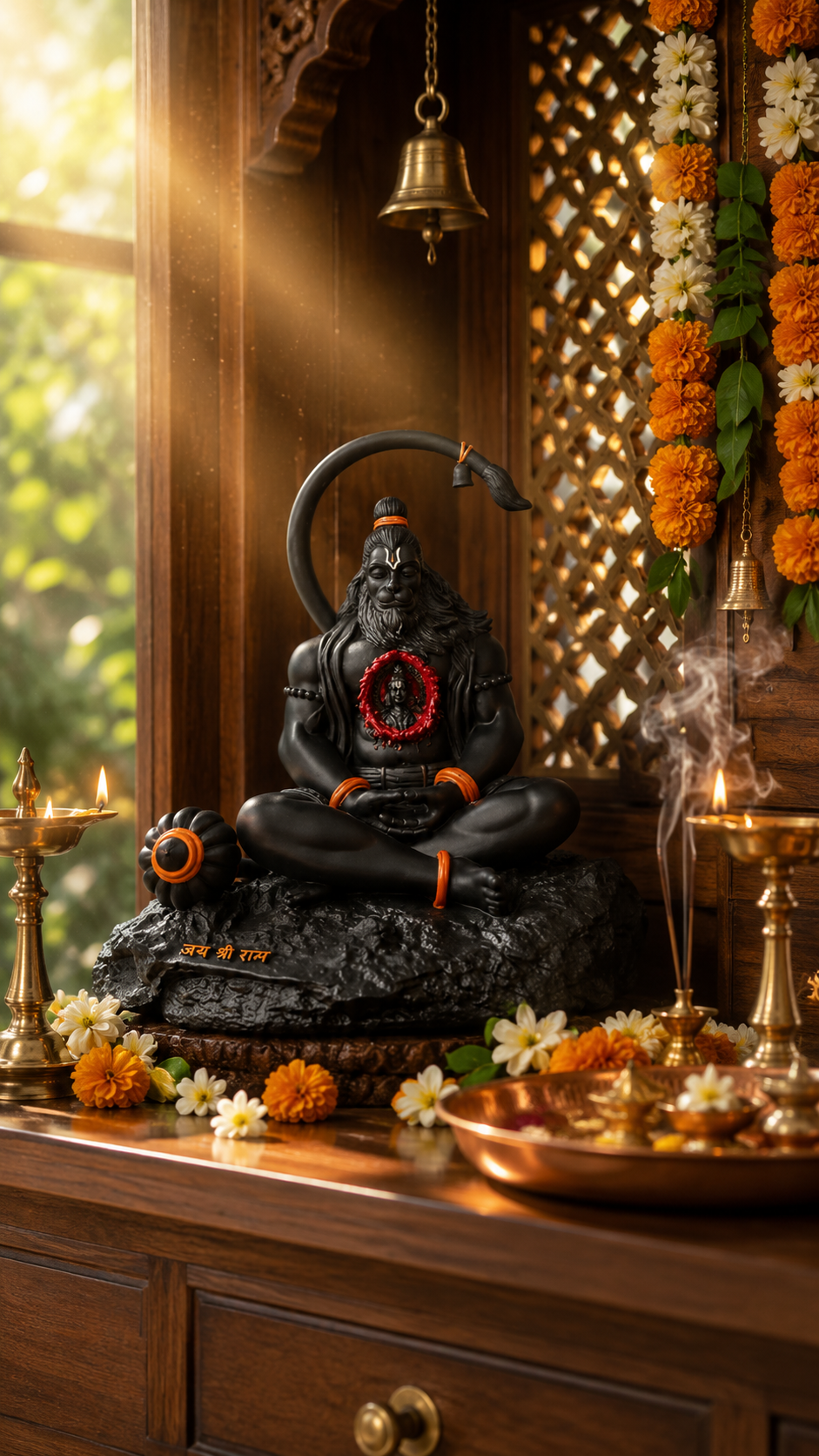 Ram Lalla in Heart Hanuman Ji Idol for Car Dashboard, Home Temple & Office Desk | Premium Resin Sankatmochan Hanuman Murti | Spiritual Hindu Showpiece & Gift
