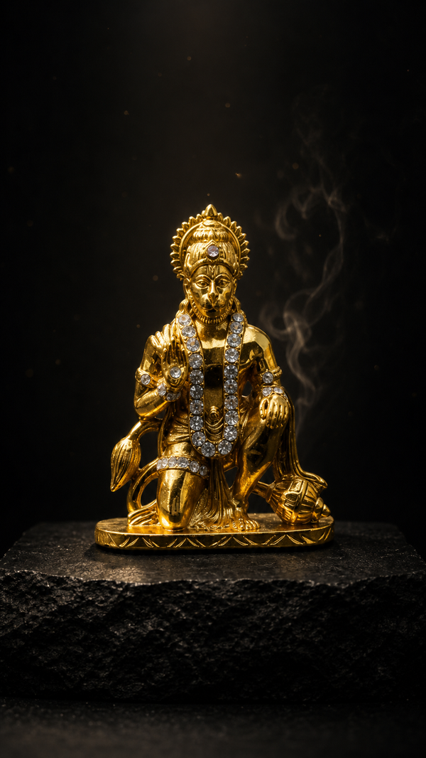 Premium Bajrang Bali Hanuman Ji Idol | Antique Gold Blessing Murti for Home Temple, Car Dashboard, Office Desk & Religious Decor