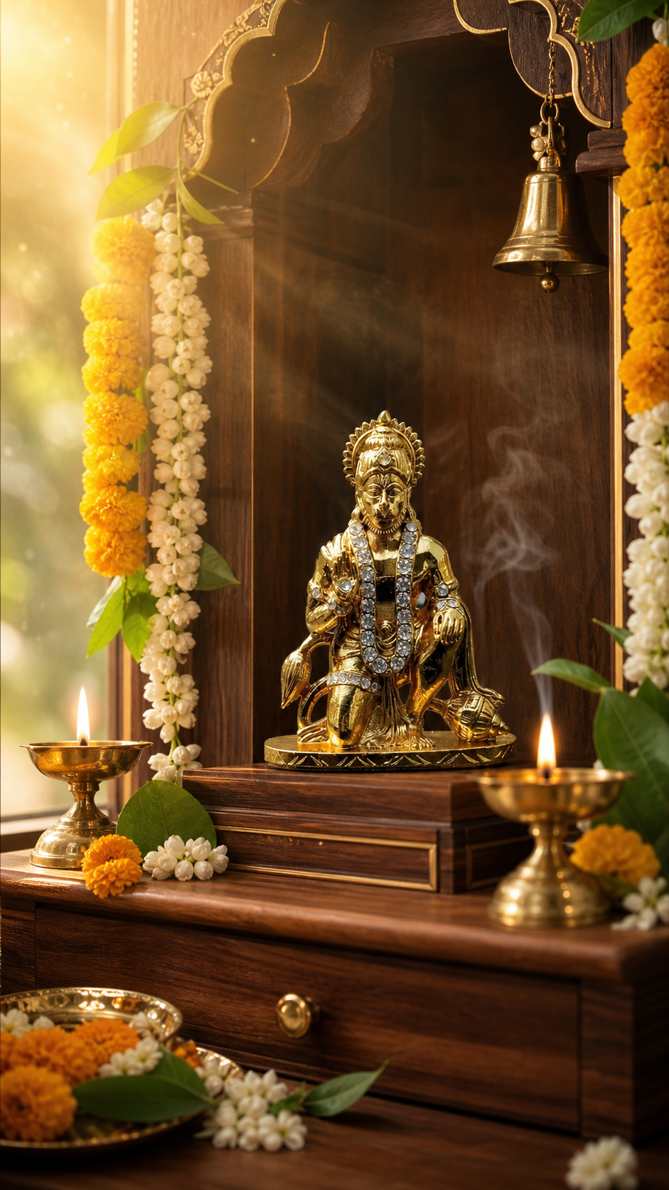 Premium Bajrang Bali Hanuman Ji Idol | Antique Gold Blessing Murti for Home Temple, Car Dashboard, Office Desk & Religious Decor