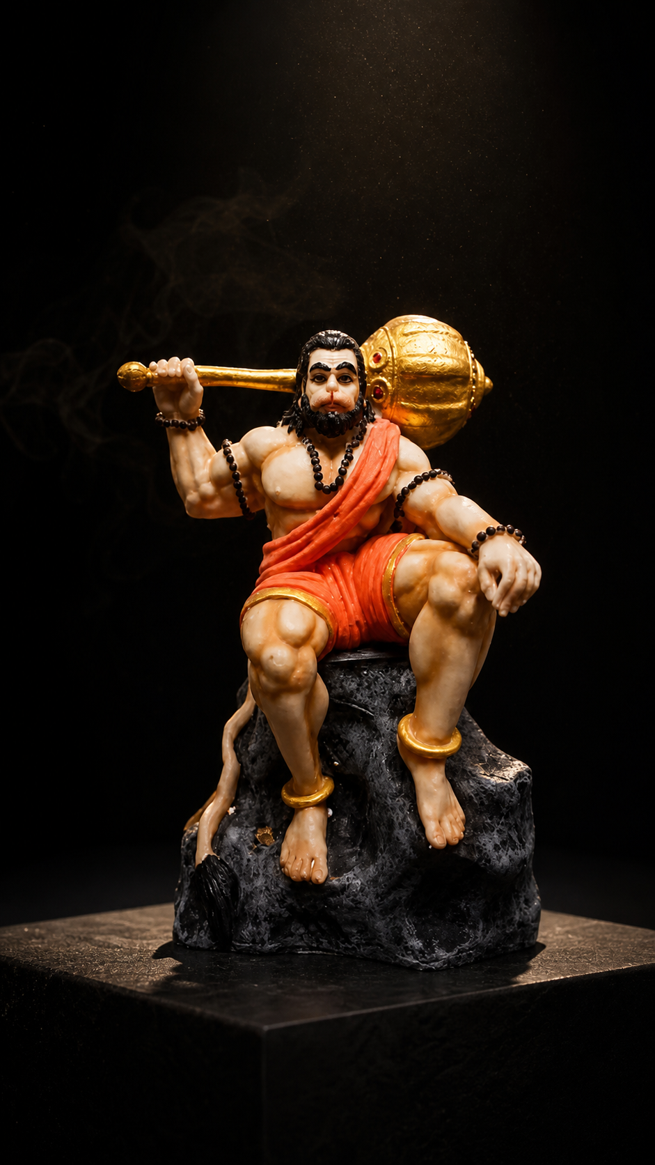 Lord Hanuman Ji Idol Sitting on Rock with Gada | Premium Resin Bajrang Bali Murti for Home Temple, Car Dashboard & Office Desk | Spiritual Decorative Showpiece (19 cm)