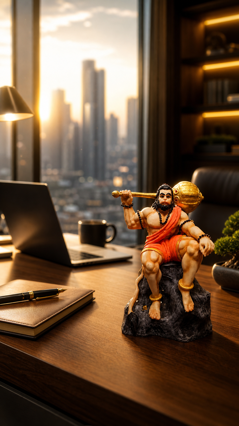 Lord Hanuman Ji Idol Sitting on Rock with Gada | Premium Resin Bajrang Bali Murti for Home Temple, Car Dashboard & Office Desk | Spiritual Decorative Showpiece (19 cm)