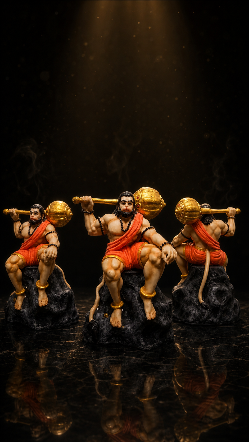Lord Hanuman Ji Idol Sitting on Rock with Gada | Premium Resin Bajrang Bali Murti for Home Temple, Car Dashboard & Office Desk | Spiritual Decorative Showpiece (19 cm)